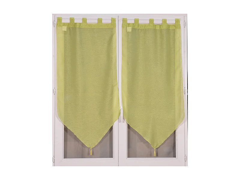 Par de visillos de puntas color anís con pompón