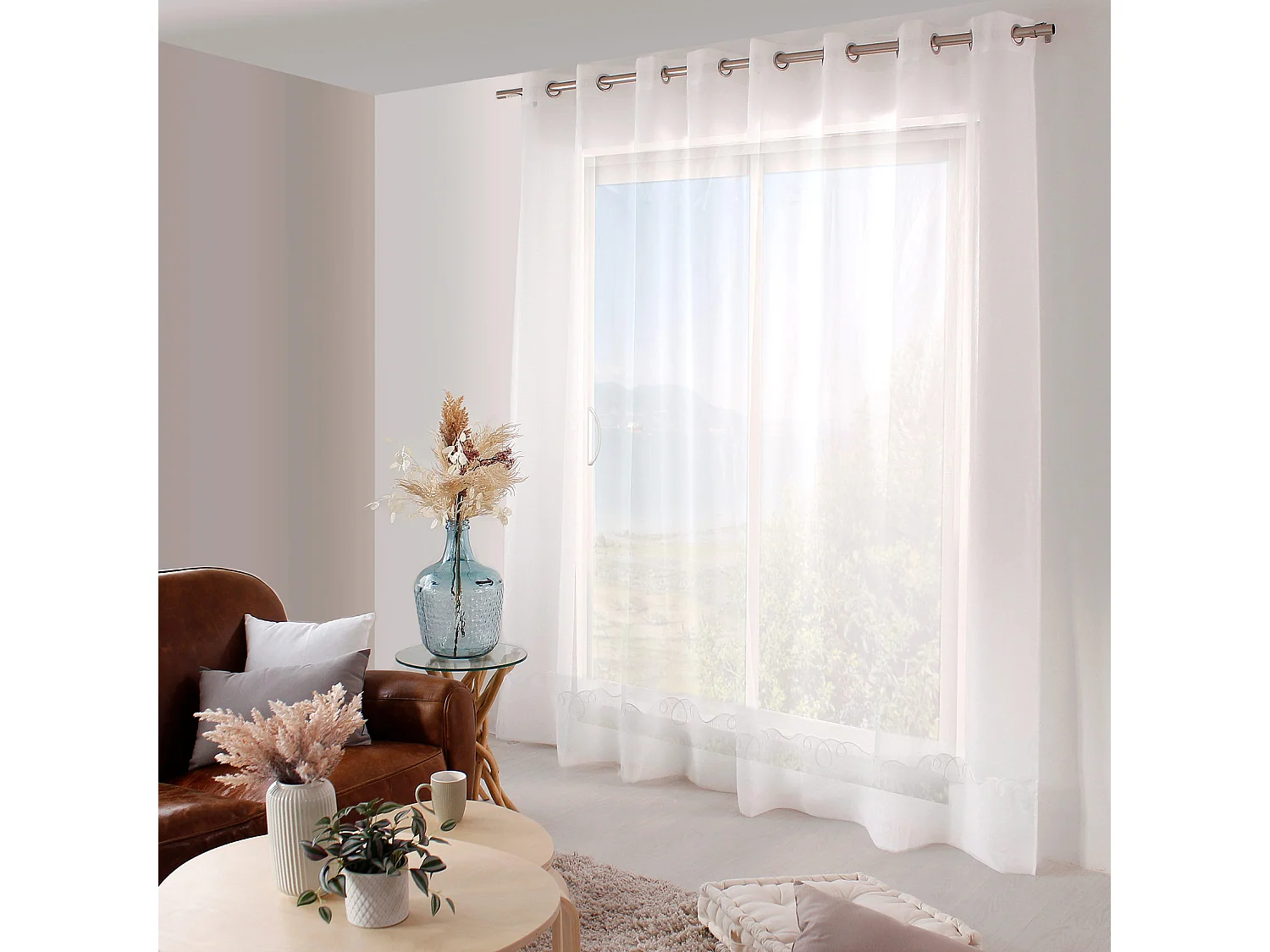 Rideau Voilage à Œillets "Cornely" 240x240cm Blanc