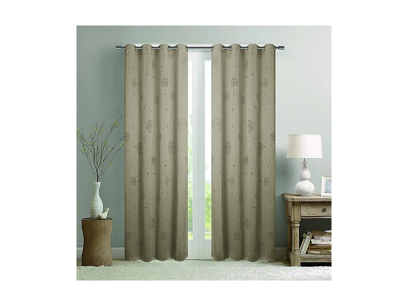 Paire de voilages à oeillets fleurs effet tissé