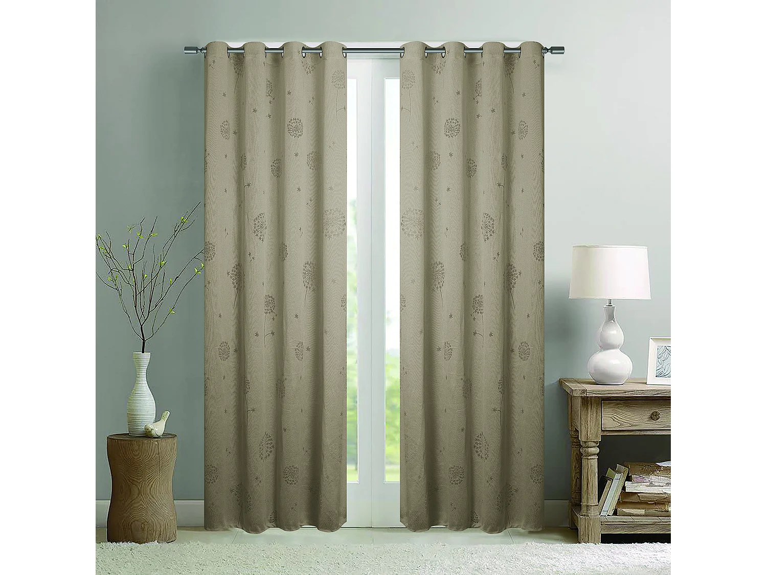 Paar Ösenvorhänge mit Blumenmuster und Webeffekt