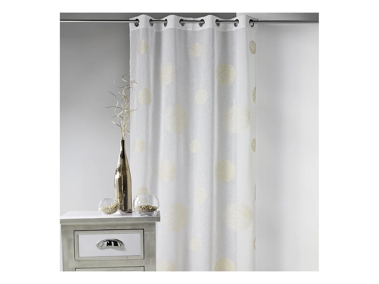 Voilage en Etamine Brodé ronds fils lurex brillants