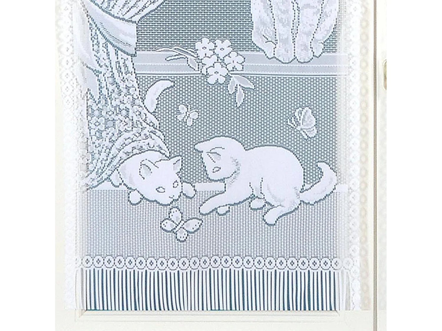 Paire de petits voilages dentelle chatons et franges