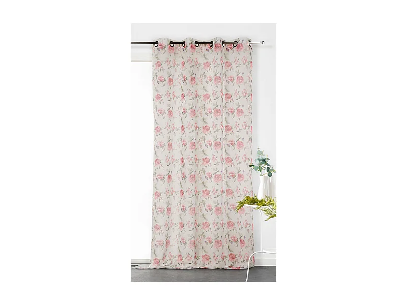 Voilage en poly/lin imprimé "rose"