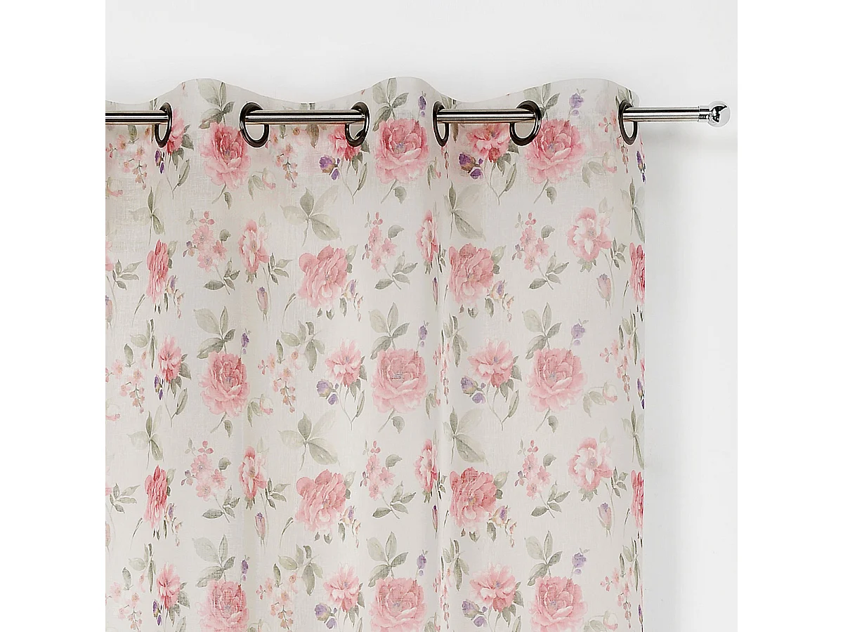 Voilage en poly/lin imprimé "rose"