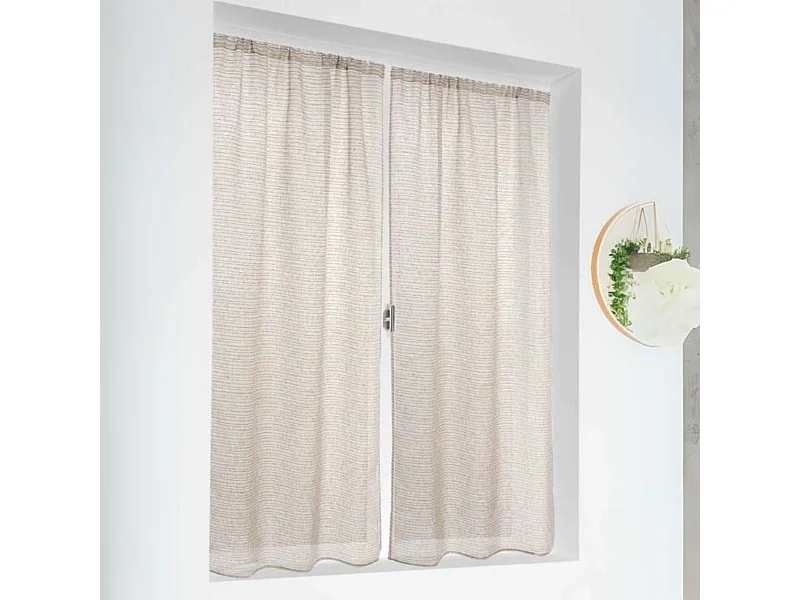 Paire de petits voilages poly-lin-coton à fines rayures