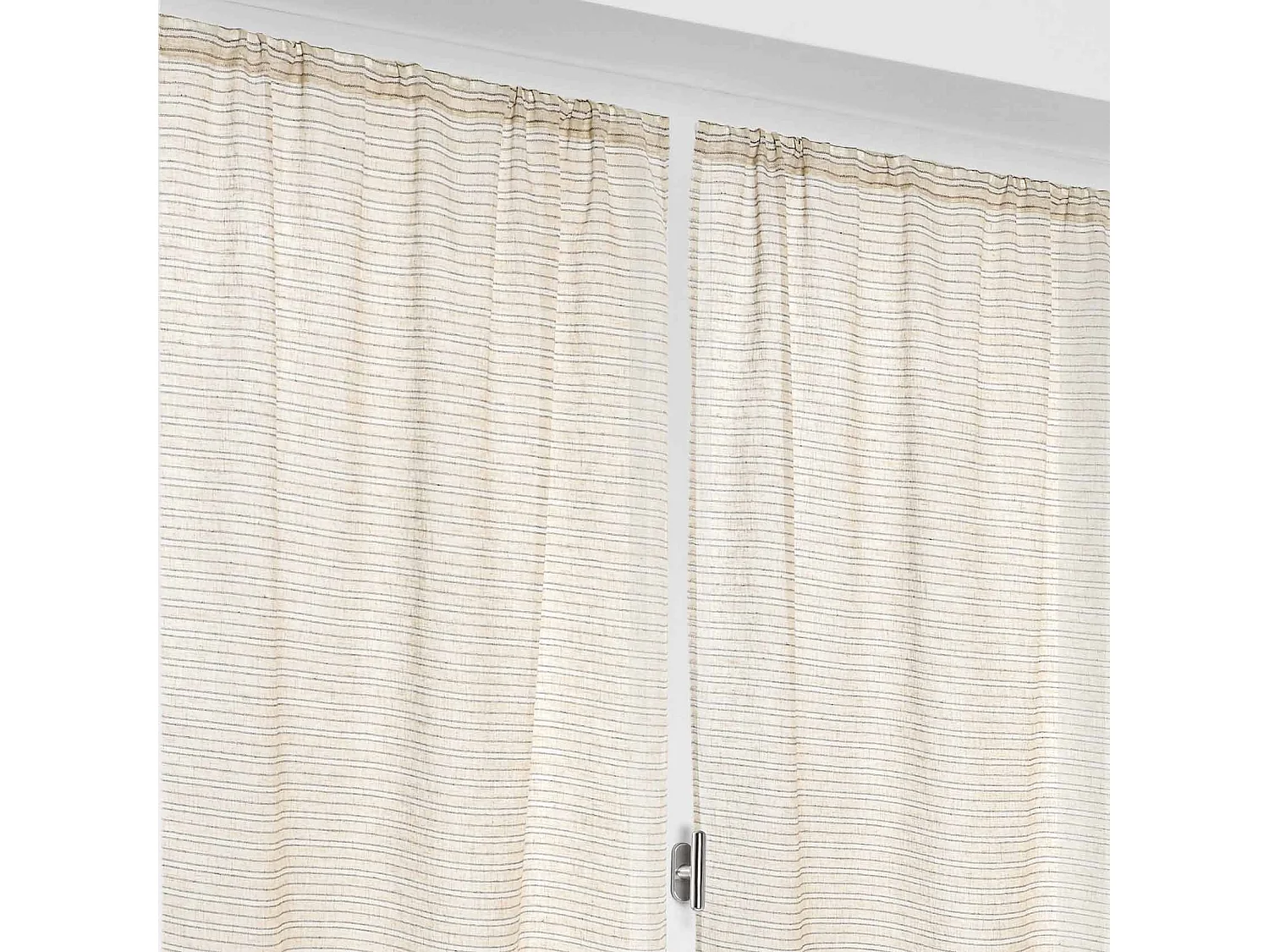 Paire de petits voilages poly-lin-coton à fines rayures