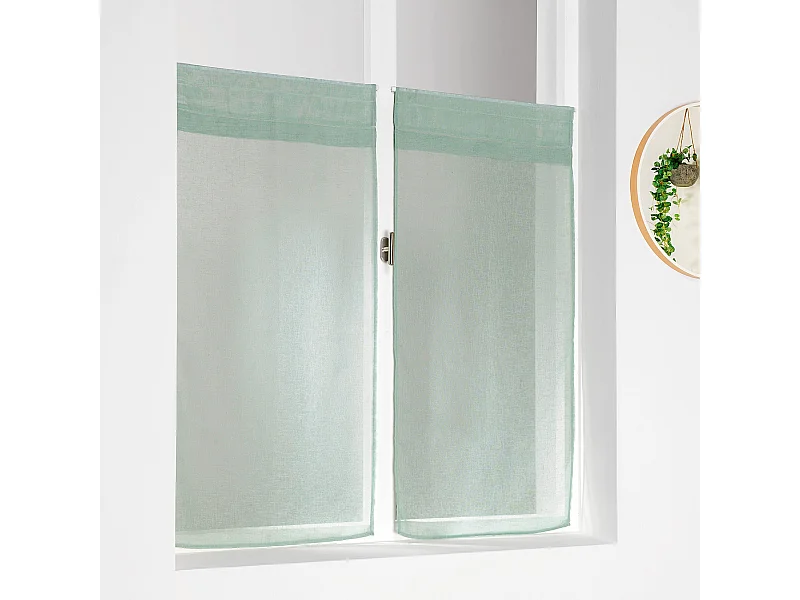 Paire de petits voilages unis et tamisants en poly/lin