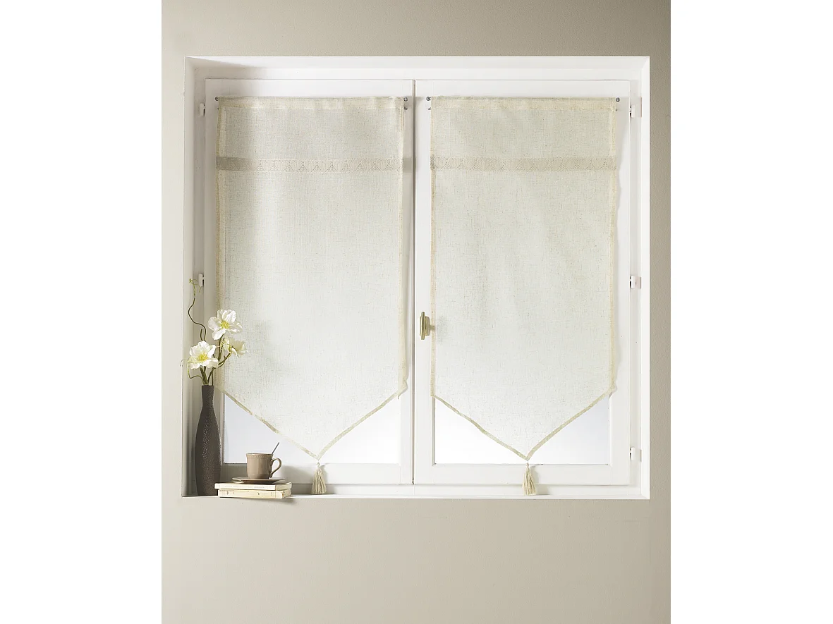 Paire de voilage à parement haut en macramé "coeur"