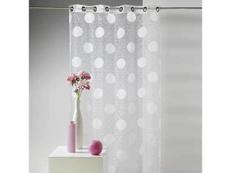 Voilage en Organza Jacquard brodé motif gros rond