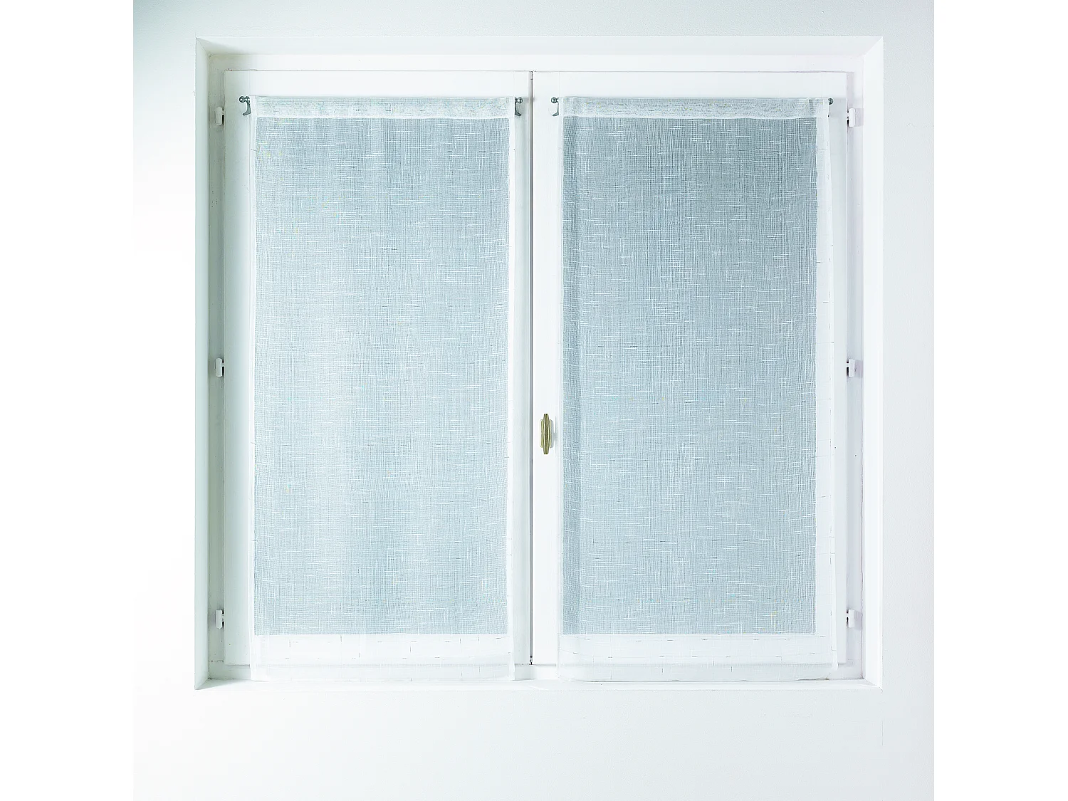 Par de visillos estameña cruzado plateado