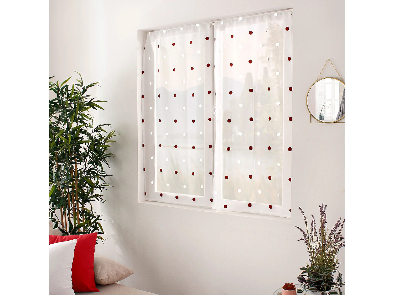 Paire de Voilages "Smarties" 60x160cm Blanc & Bordeaux