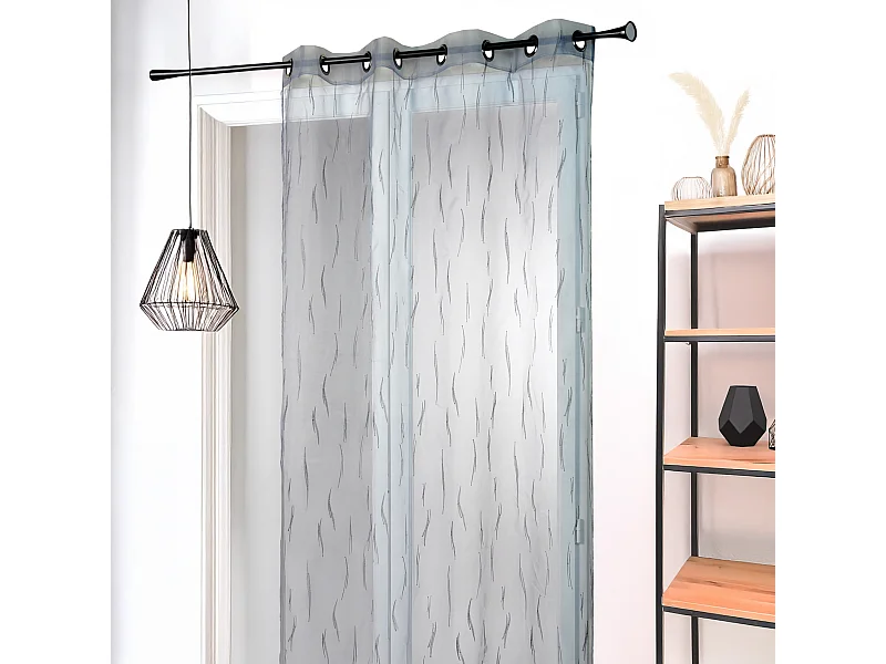 Cortina de Organza Gris Bordada Motivo Ramitas