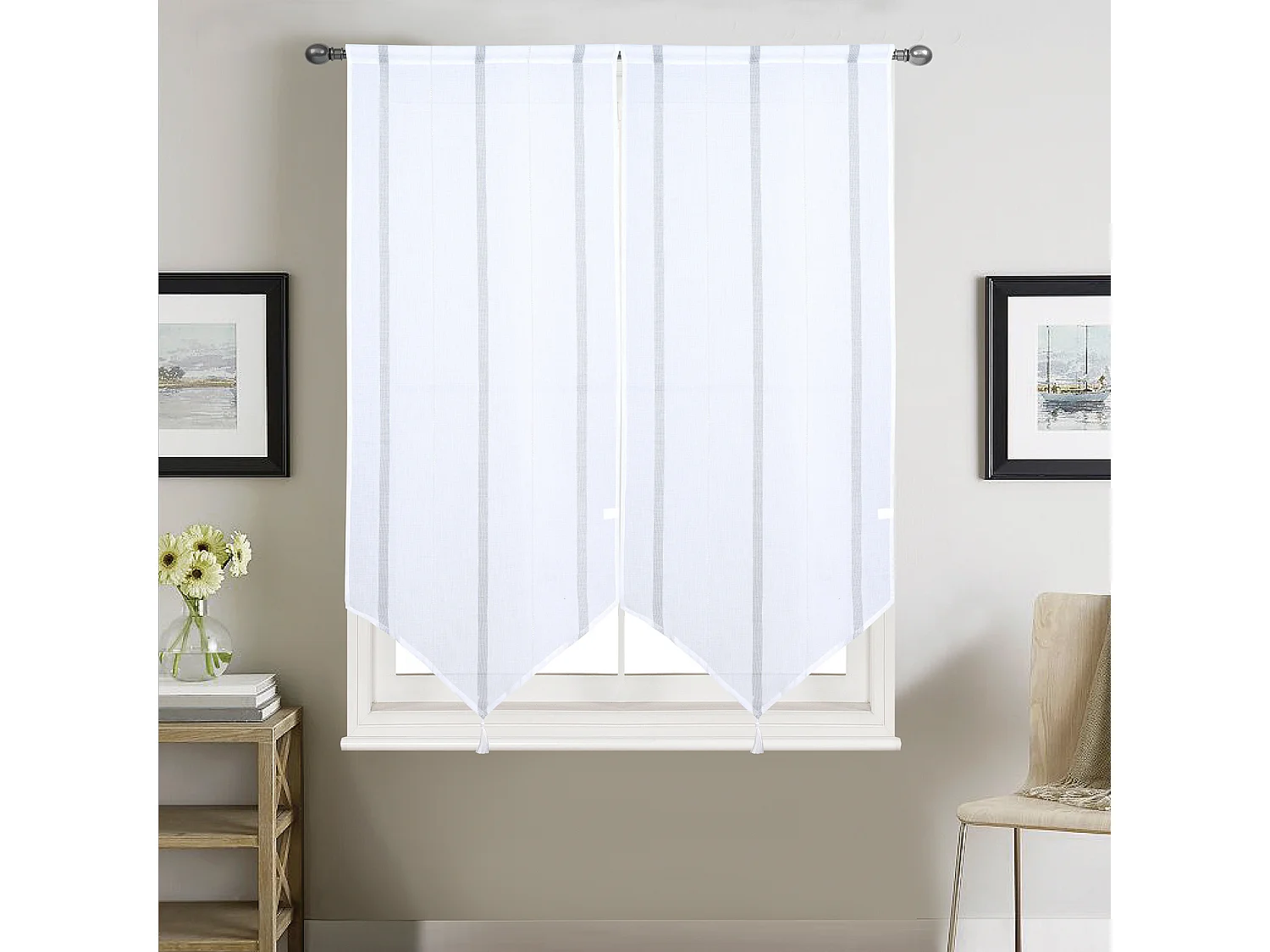 Paire petits voilages à bandes verticales brillantes