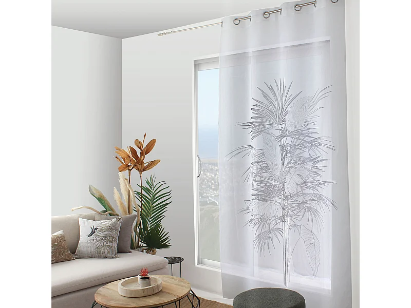 Rideau Voilage Imprimé "Palmeira" 140x240cm Anthracite