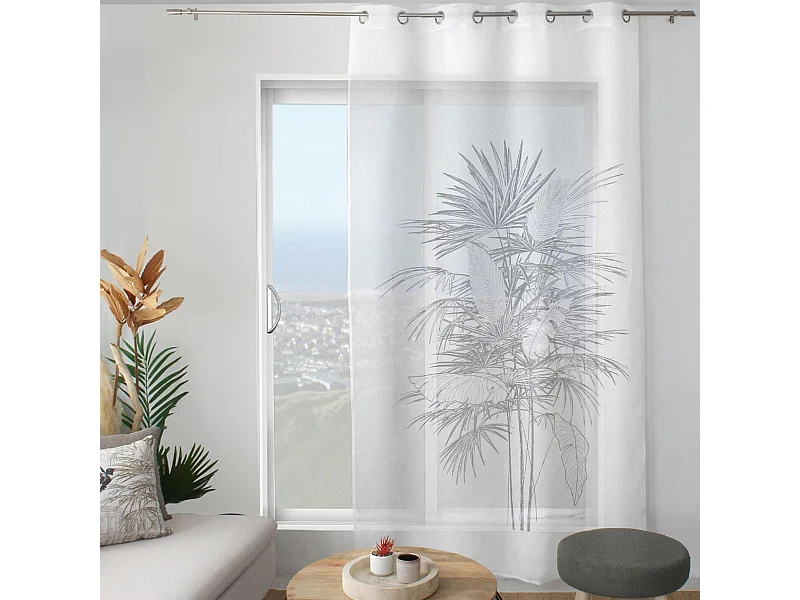 Rideau Voilage Imprimé "Palmeira" 140x240cm Anthracite