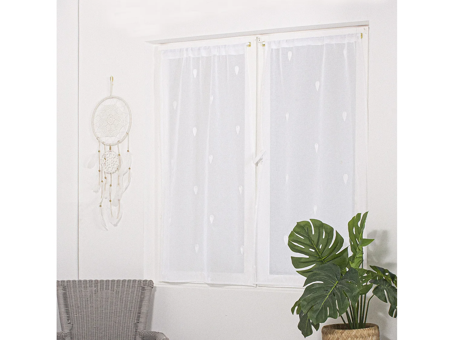 Paire de Voilages Brodés "Telline" 60x90cm Blanc