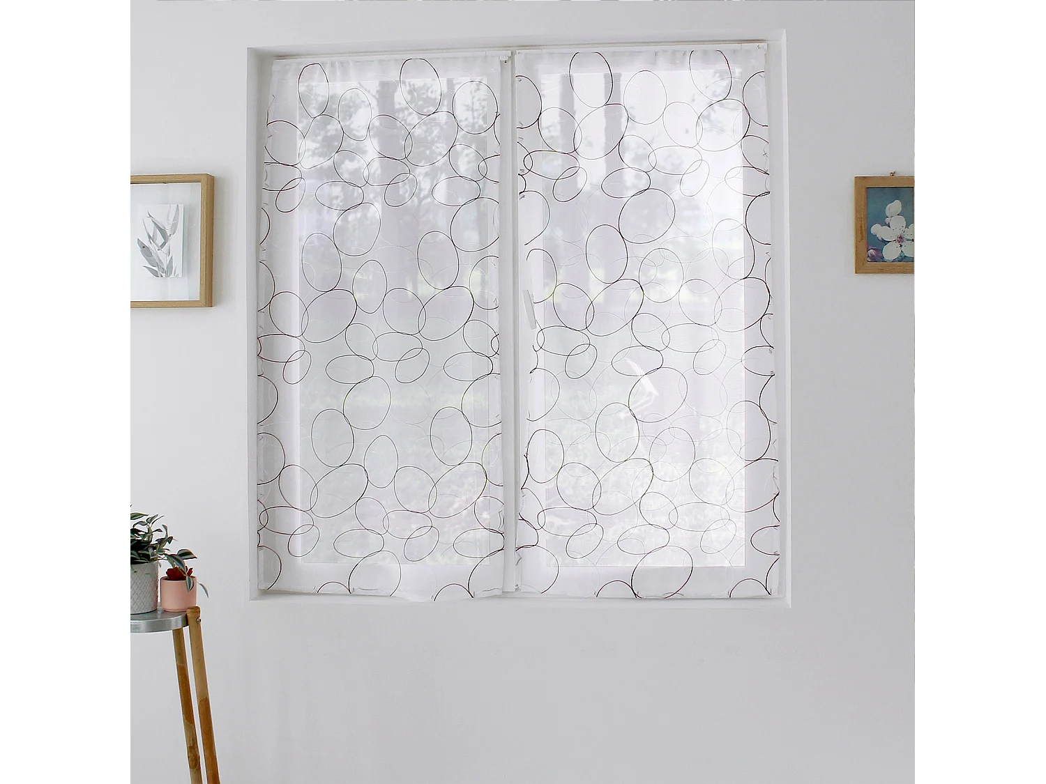 Paire de Voilages Bordés "Galet" 60x90cm Bordeaux & Blanc