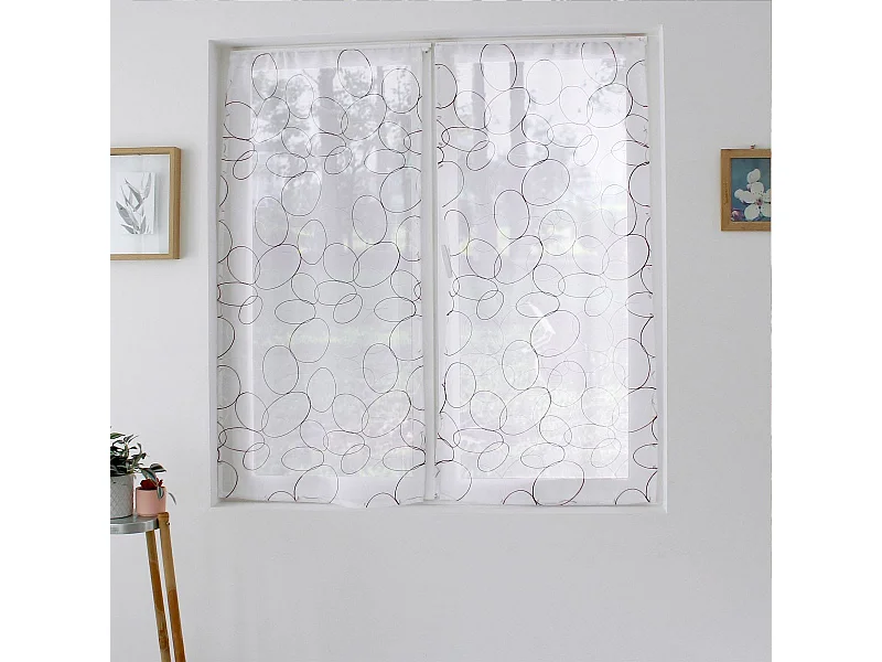 Paire de Voilages Bordés "Galet" 60x90cm Bordeaux & Blanc