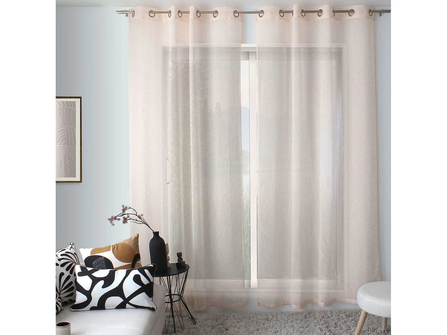 Rideau Voilage Effet Lin "Maya" 140x240cm Pêche