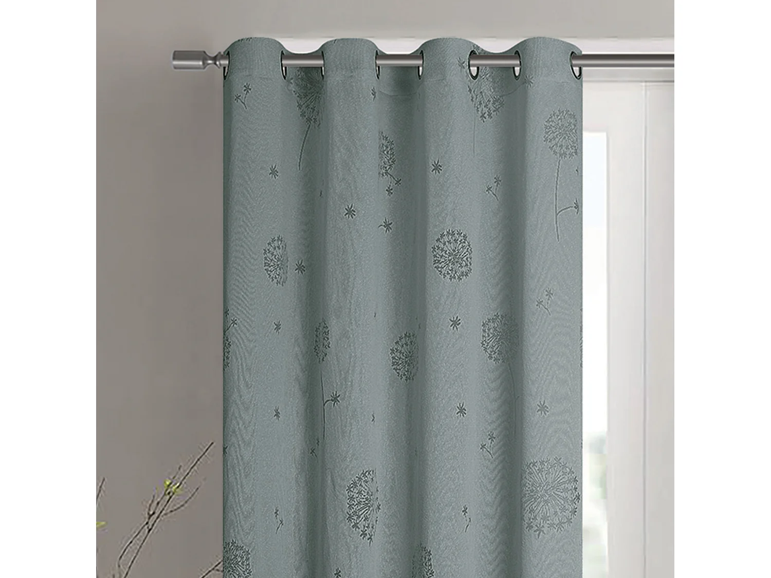 Paire de voilages à oeillets fleurs effet tissé