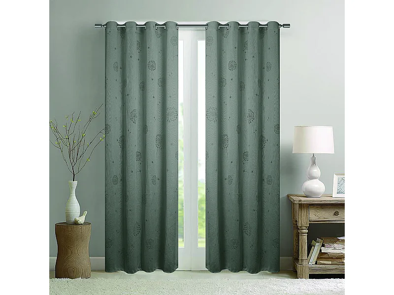 Paar Ösenvorhänge mit Blumenmuster und Webeffekt