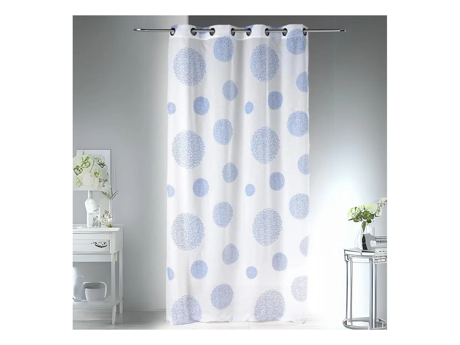 Visillo en Estameña Fantasía Estampado Plata