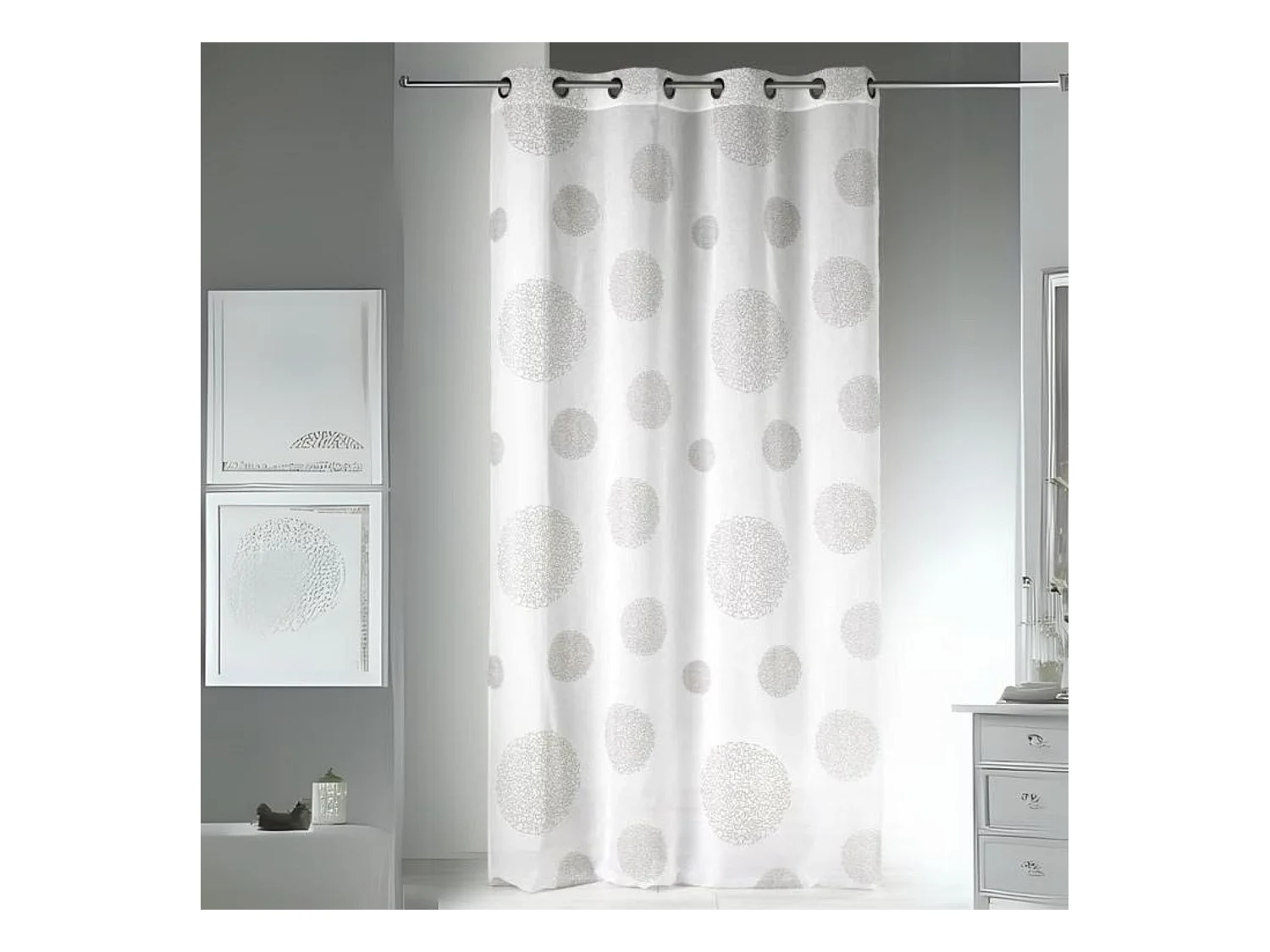Visillo en Estameña Fantasía Estampado Plata