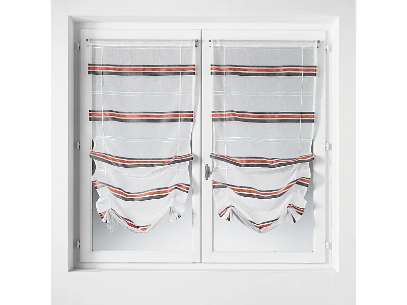 Par de visillos regulables en estameña rayas horizontales