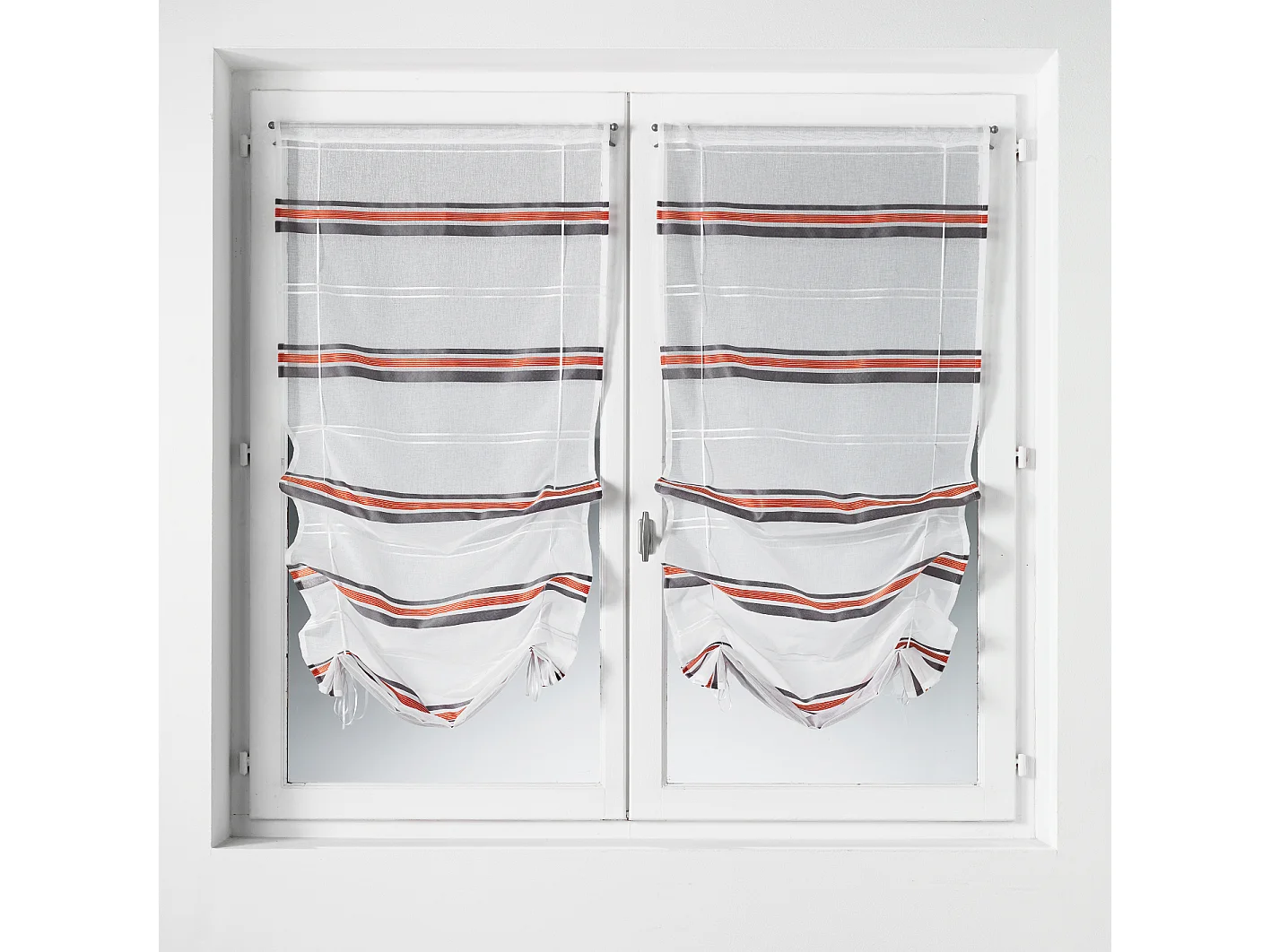 Par de visillos regulables en estameña rayas horizontales