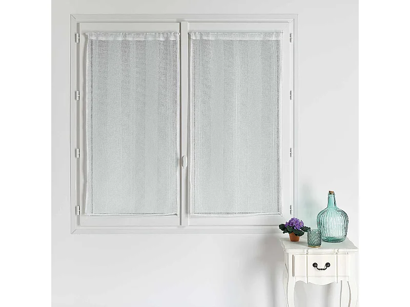 Paire de petits voilages unis à rayures fantaisie