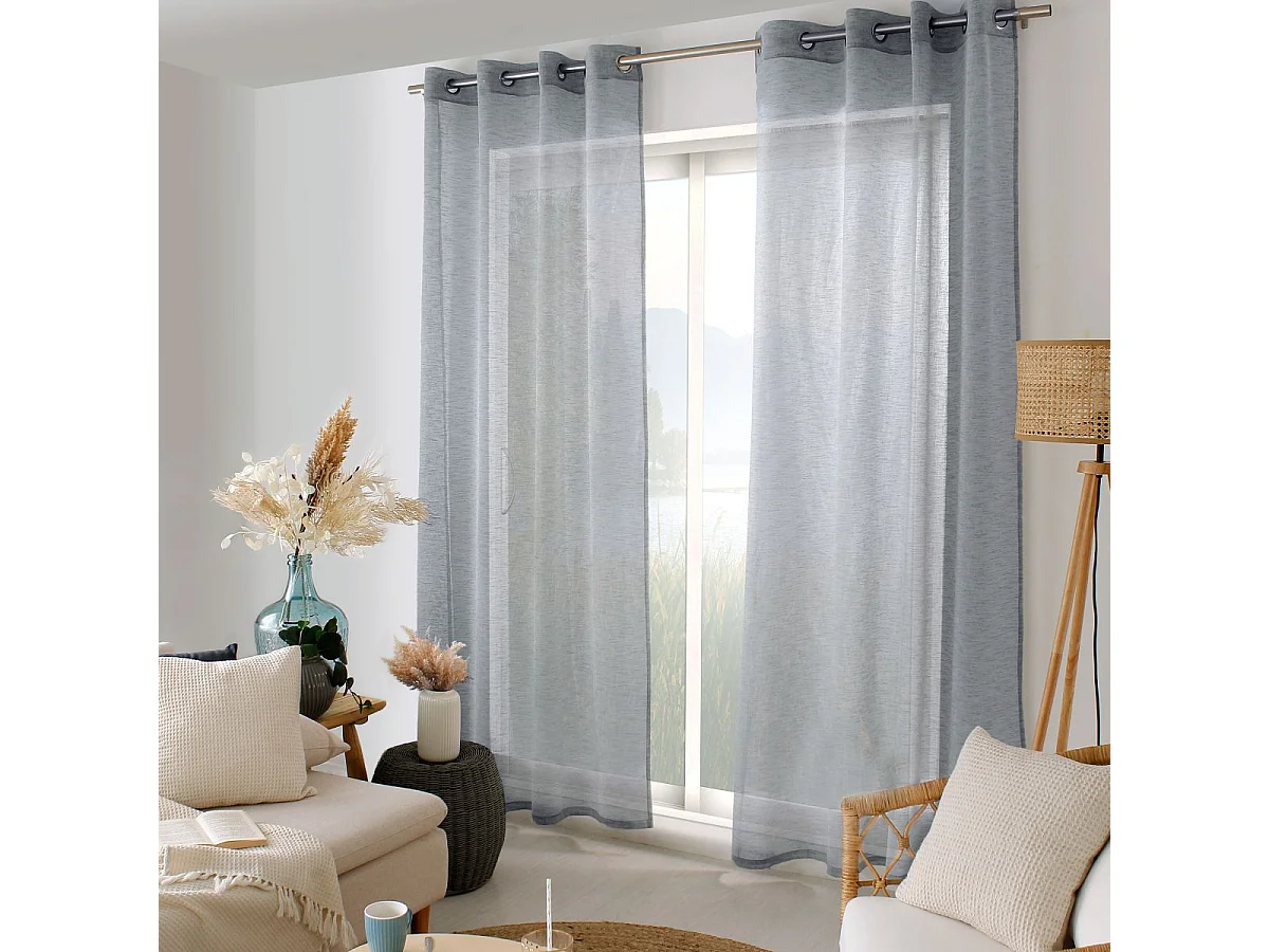 Rideau Voilage Effet Lin "Maya" 140x240cm Bleu Marine