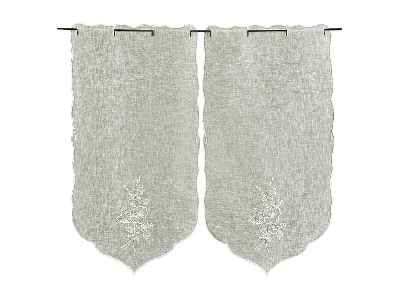 Par de visillos bordados de flores