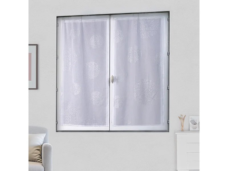 Paire de petits voilages en étamine motif argent