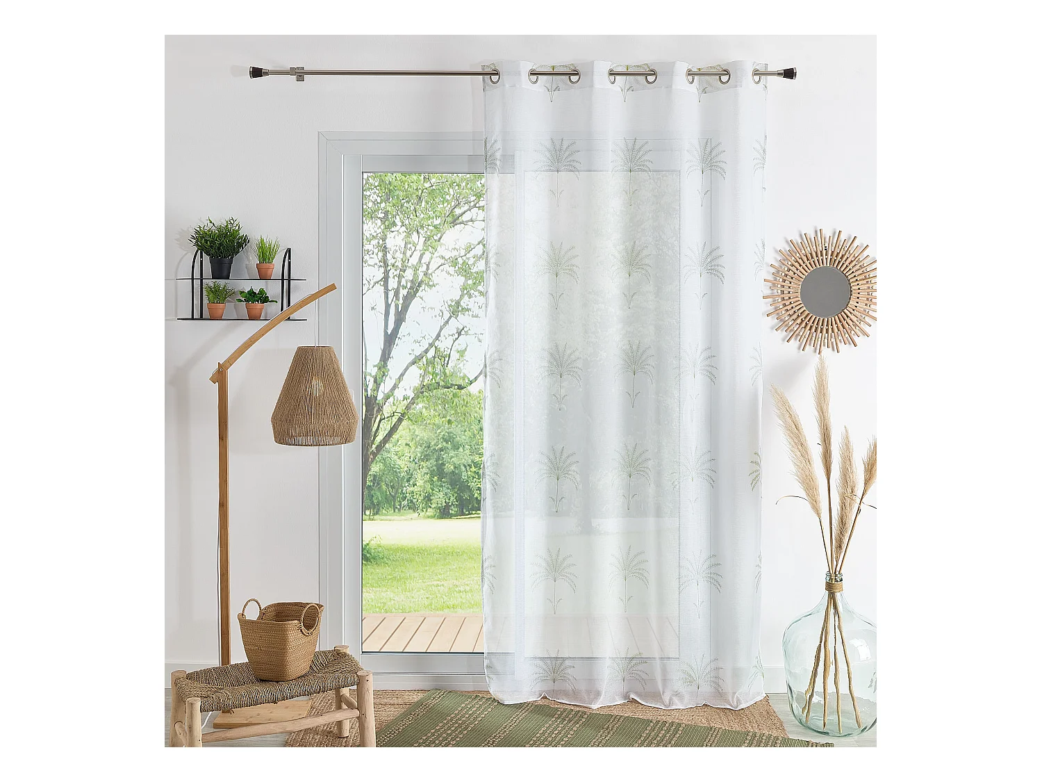 Voile mit Ösen Palmblätter Stickerei