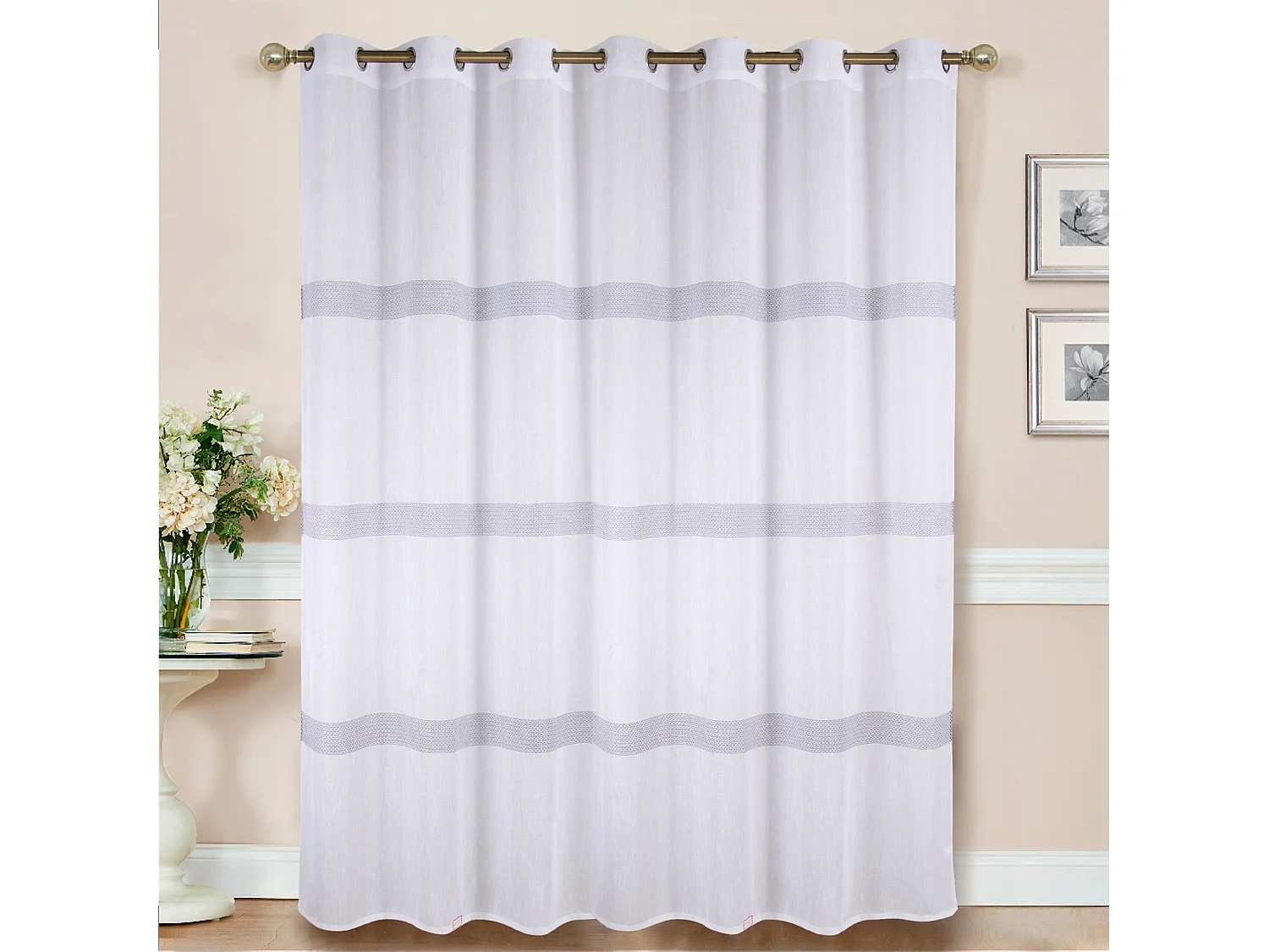 Voilage à rayures ajourées en grande largeur