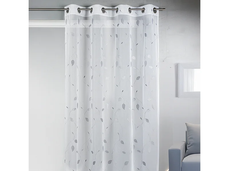 Voilage en étamine brodée aux imprimés "feuilles"