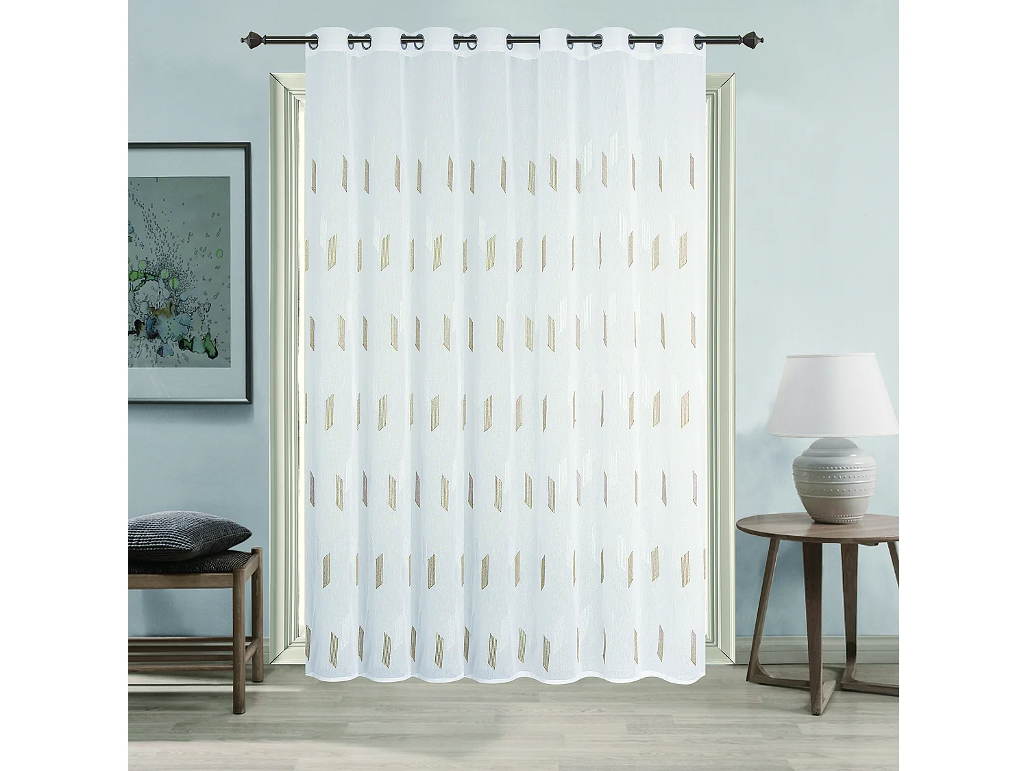 Voilage à oeillets brodé brillant