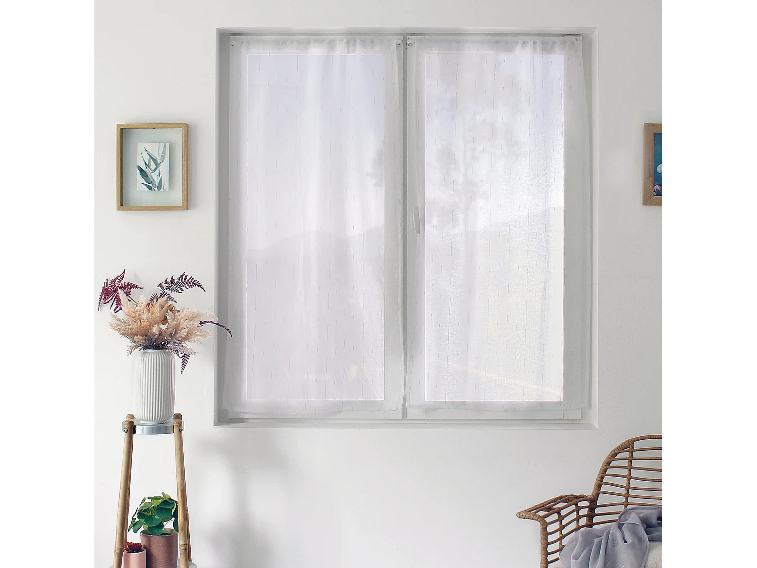 Paire de Voilages "Clara" 60x90cm Blanc & Argent