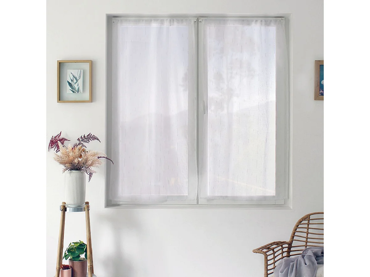 Paire de Voilages "Clara" 60x90cm Blanc & Argent