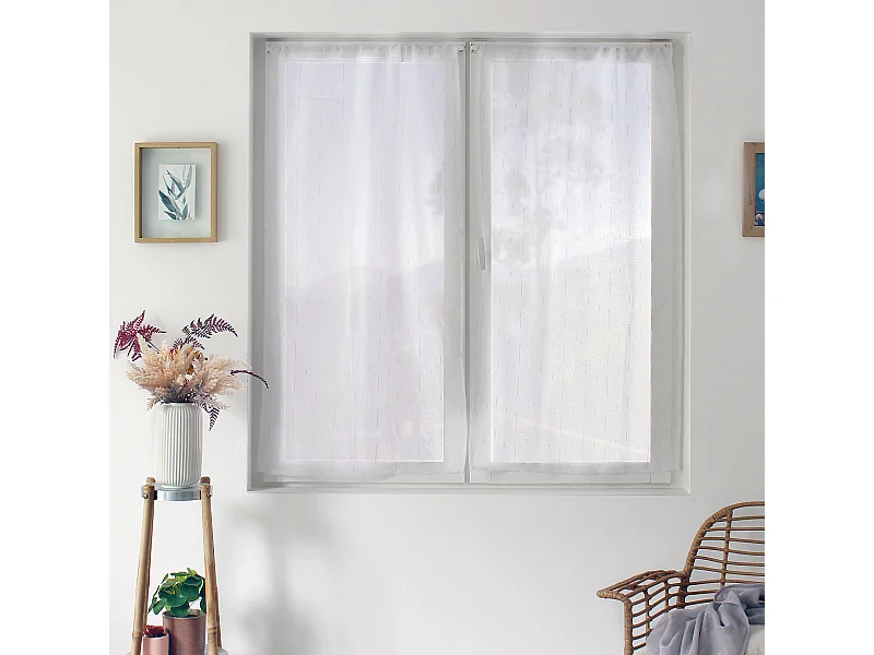 Paire de Voilages "Clara" 60x90cm Blanc & Argent