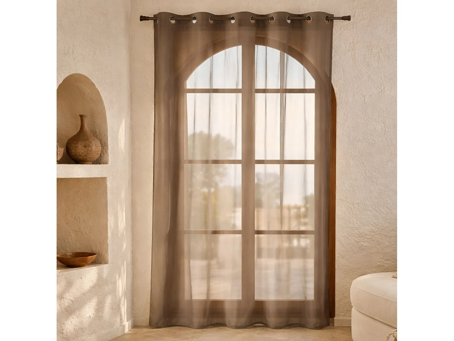 Gardine aus Etamine einfarbig mit Ösen