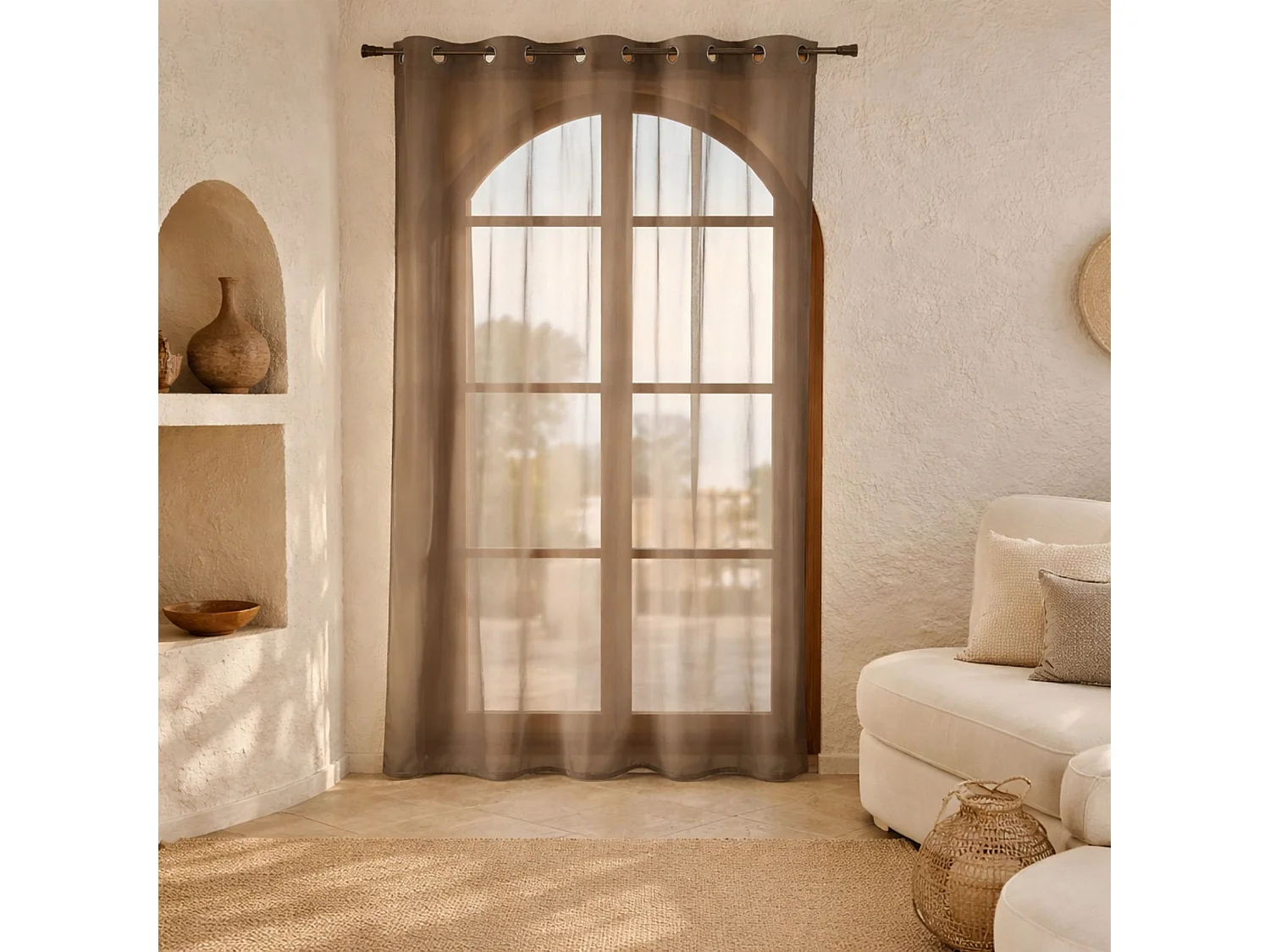 Gardine aus Etamine einfarbig mit Ösen