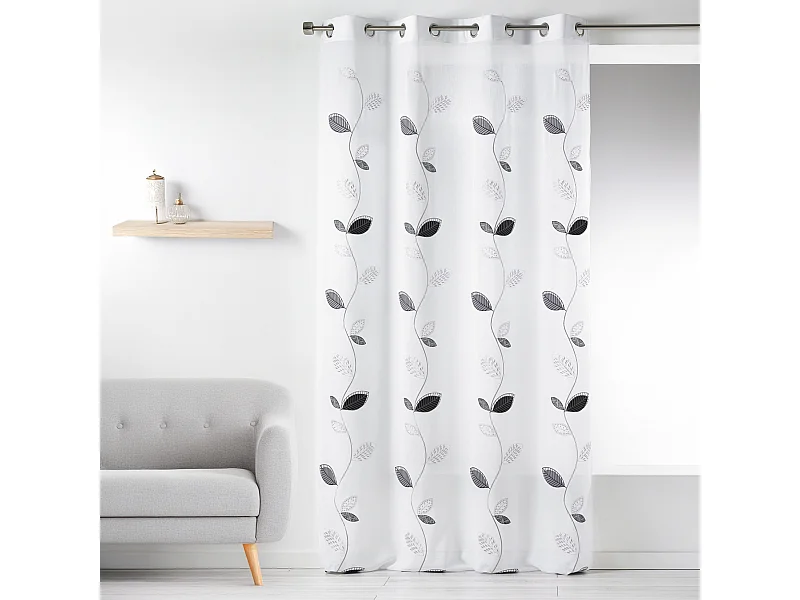 Visillo en Estameña Bordada Hoja Diseño