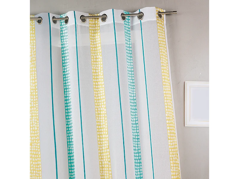Voilage en étamine à rayures verticales à pois