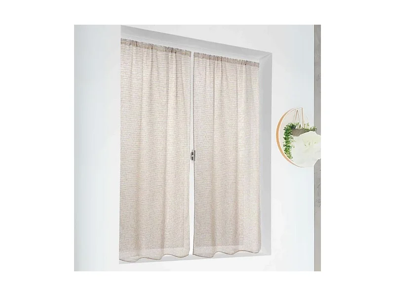 Paire de petits voilages poly-lin-coton à fines rayures