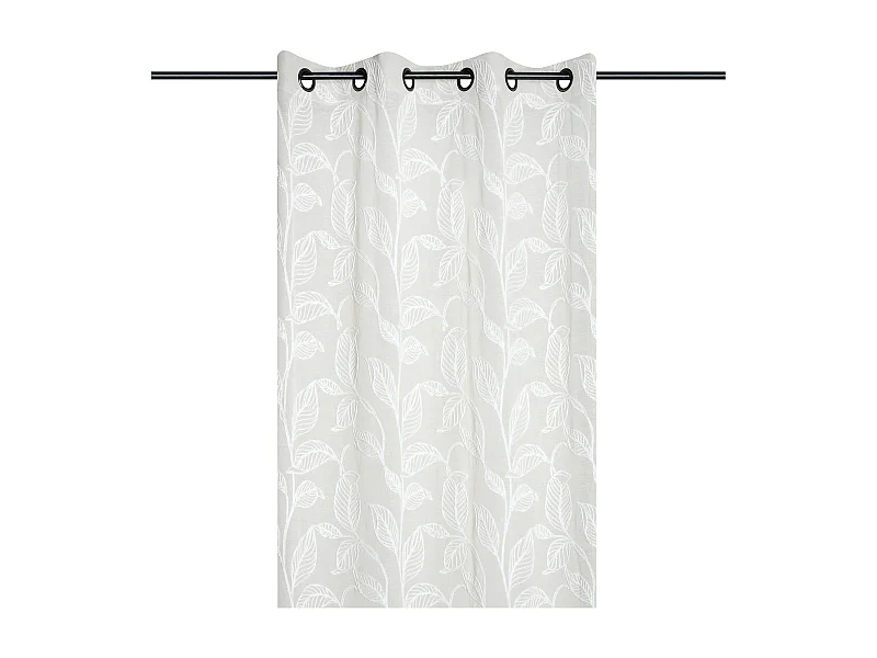 Gardine mit Ösen und Blättermuster im bestickten Materialeffekt
