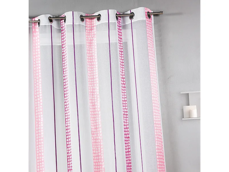 Voilage en étamine à rayures verticales à pois