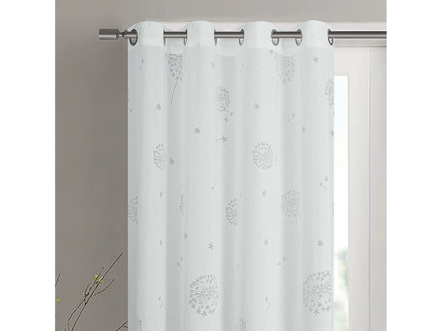 Paire de voilages à oeillets fleurs effet tissé