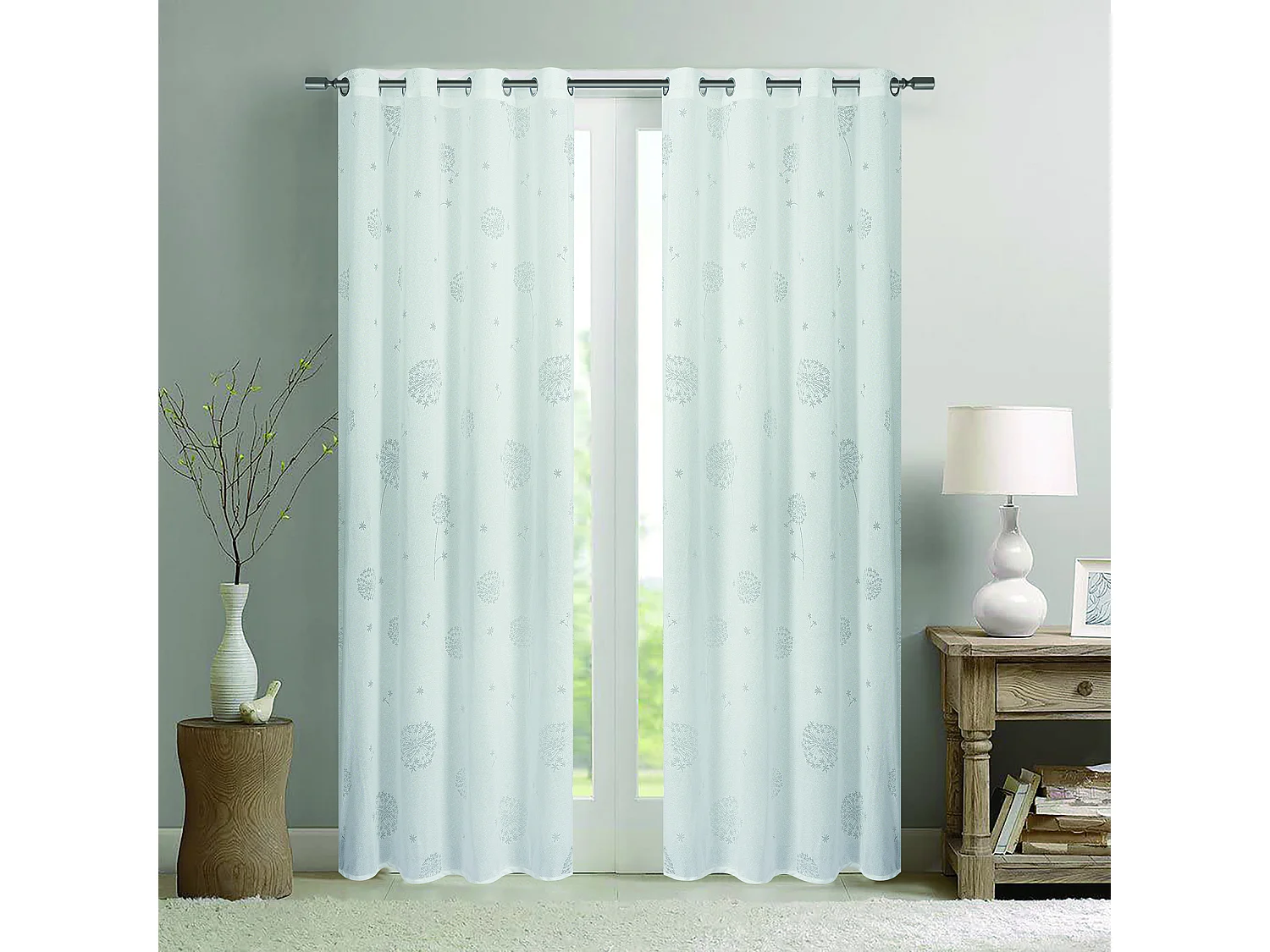 Paar Ösenvorhänge mit Blumenmuster und Webeffekt