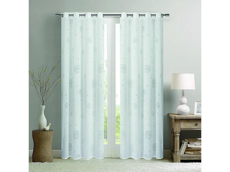 Paar Ösenvorhänge mit Blumenmuster und Webeffekt